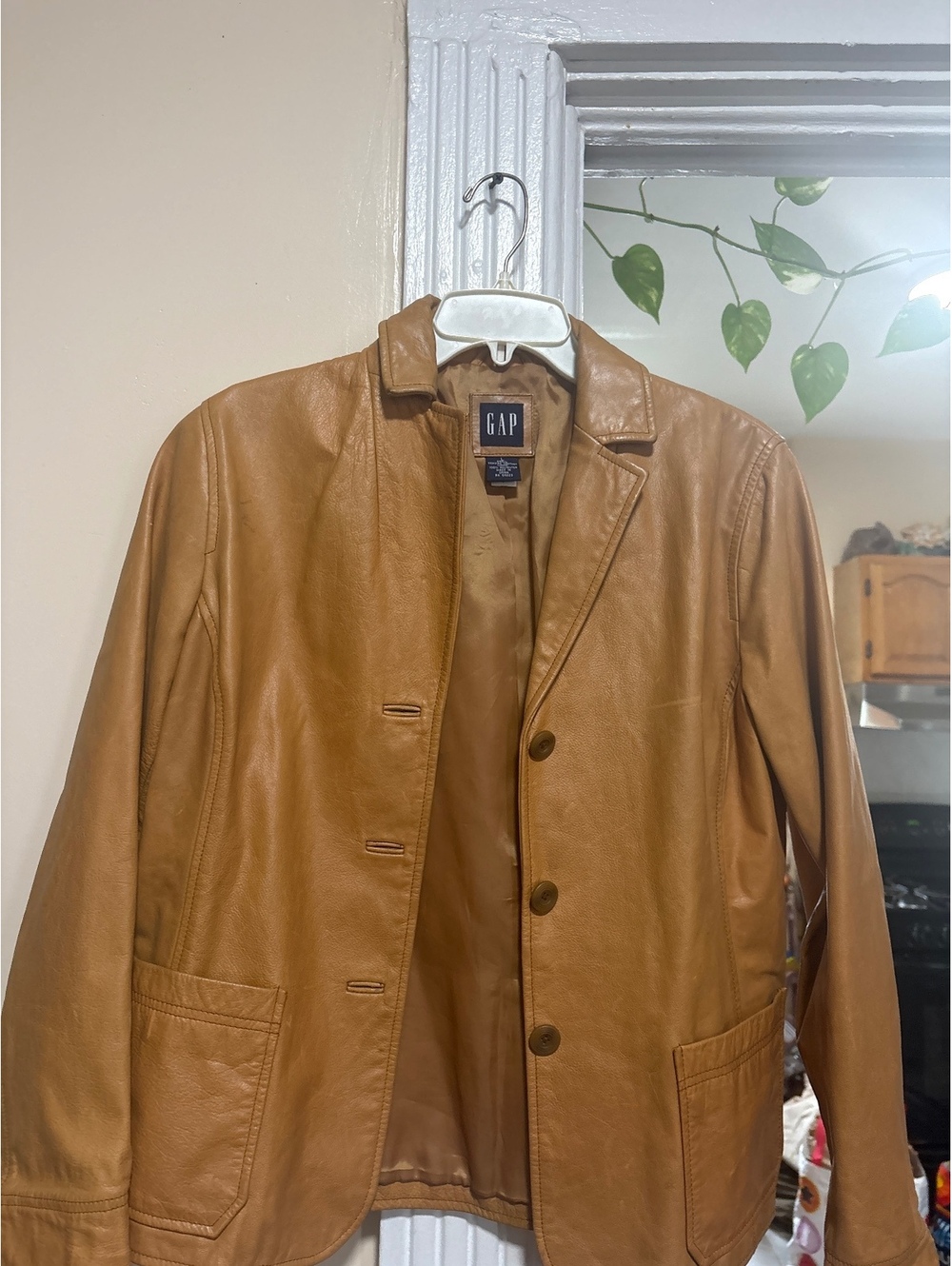 Gap camel leather blazer jacket